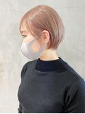 ショートボブピンクベージュ_レッドブラウンフルバング_ba324861