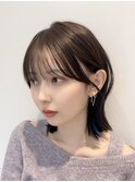 カジュアルボブシースルー小顔サイドバンググレージュ
