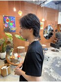メンズセンターパートクリームニュアンスパーマ韓国ヘア眉毛