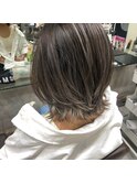 外国人風ウルフボブ ロブ ハイライトバレイヤージュ グレージュ
