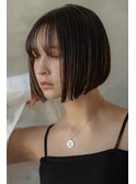 20代30代大人可愛い黒髪前下がりボブ/前髪