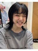 マッシュショートボブ/フェザーバング/カーキグレージュ/ウルフ