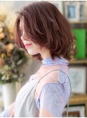 ■チェリーレッド抜け感かきあげボブパーマ401北浦和30代40代