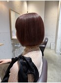 ピンクベージュ×ボブ