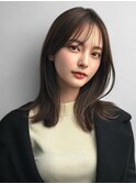 ミディアム くびれヘア シースルーバング 艶髪カラー 20代