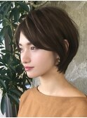 ショートボブ/前下がり/前髪長め/30代・40代/ワンカールパーマ