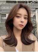 オリーブベージュ/レイヤーカット髪質改善韓国 顔周りイメチェン