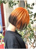 オレンジカラーデザインカラールーツカラーオンブレボブブリーチ