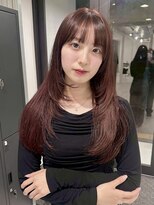 リムレスバイサンク 万代 新潟駅(LIMLESS by cinq) 顔周りレイヤーカットピンクベージュカラーチェリーブラウン韓国