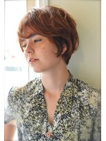 ユノ(juno)&nbsp;くせ毛風ニュアンスパーマショート×オレンジベージュカラー★