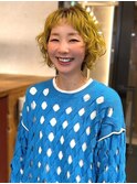 ハイトーン　ブリーチ　オン眉　ショートパーマ　前髪パーマ