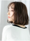 立体感シースルーバング暗髪ゆる巻ボブディt古河20代30代40代