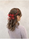 ◎リボン編み込み×ハートアレンジ◎ハーフアップ◎
