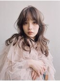 ロングおくれ毛韓国ヘア前髪カット_F20656