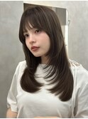 暗髪イメチェンミディアム韓国風レイヤーカット前髪あり髪質改善