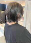 福山ブルーブラック人気イルミナカラー外ハネボブ透明感カラー