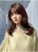 艶巻き韓国ヘアローレイヤーカットピンクベージュブラウン