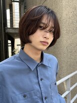 =メンズボブ/ダークアッシュ/ニュアンスパーマ／ボブウルフ
