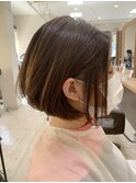 ハイライト×ナチュラル前下がりボブ/シンプル可愛い/透明感抜群