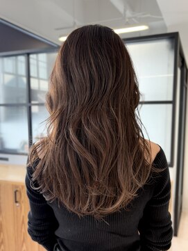 レイヤーロング白髪ハイライト40代