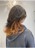 インナーカラーオレンジ/ミディアムレイヤー