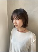 前上がりボブショートボブワイドバングブラウン