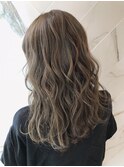 小顔セミウェットウェーブピンクベージュハイライトカラー