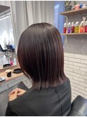 外ハネボブ艶髪暖色ワインレッド髪質改善