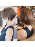 30代、40代/丸みくびれショートボブ×白髪染めハイライト/大宮