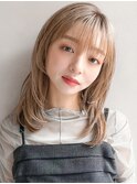 美髪くせ毛風カール20代30代40代◎レイヤーカット斜めバング