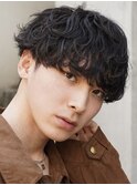 天神10代20代シャドウパーマゆるめメンズマッシュウルフカット