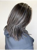 アッシュグレー_マロンベージュ Aラインボブ かきあげ