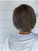 髪質改善 ショートボブ インナーカラー 韓国風 前髪カット 小顔
