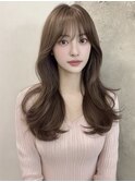 韓国風パーマダブルカラー韓国レイヤーサイドバンググレージュ☆