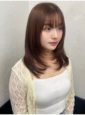【ミディアムレイヤー/マロンブラウン/20代/顔周りレイヤー】