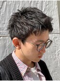 ダークアッシュニュアンスパーマ韓国マッシュベリーショート