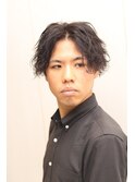 センターパートスパイラルパーマウェーブ波巻き床屋バーバー