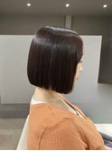 オレンジブラウン　ぱつっとボブ