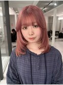 顔周りレイヤーカットピンクベージュカラーチェリーブラウン韓国