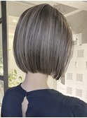 横浜西口肩上ショートボブ白髪ぼかしハイライトベージュカラー
