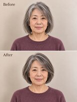 aptas 青山/表参道 白髪染め/白髪ぼかしハイライト/ボリュームアップエクステ&nbsp;60代の大人ボブ｜表参道・青山
