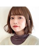 パーマ/ボブ/フルバング/似合わせカット/レッドブラウン/小顔