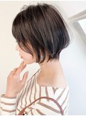 大人可愛い小顔ジャギーボブ似合わせオリーブベージュボブ