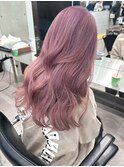 渋谷ピンクベージュカラーペールピンクカラー顔周りレイヤー30代