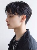 波巻きパーマ ツーブロック ニュアンスマッシュ ウェット 黒髪