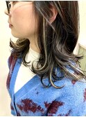 インナーハイライト　デザインカラー　ロングレイヤー　ブリーチ