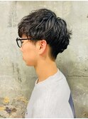 マッシュショート ナチュラル波巻きパーマ ツーブロック