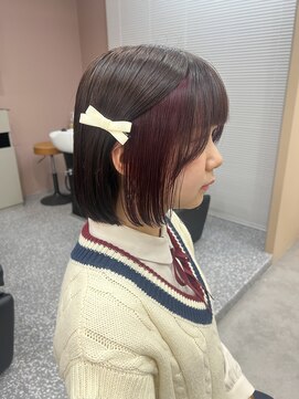 ムード(mood) インナーカラー/フェイスフレーイング/ボブ/ピンク/チョコレート