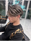 フェザーショートアップバングセンターパートメンズハイライト