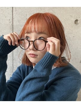 エミュ 天文館店(eMu) くすみオレンジ×ぷつっとボブ